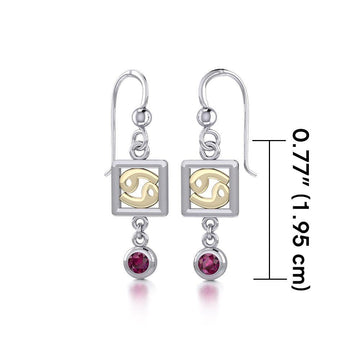 Cancer Zodiac Sign Silver and Gold Earrings Jewelry with Created Ruby MER1772 - Jewelry